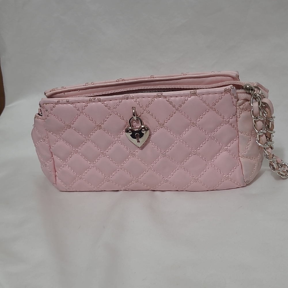 Pastel Pink Quilted Clutch with Chain Strap